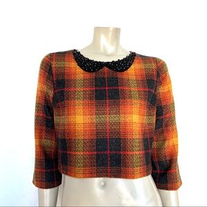 Vintage Plaid Crop Top - Orange and Black